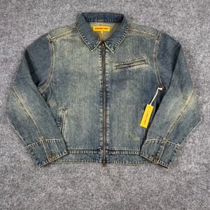 Round Two Denim Jacket Mens Size L Blue Faded Zip Up Workwear New
